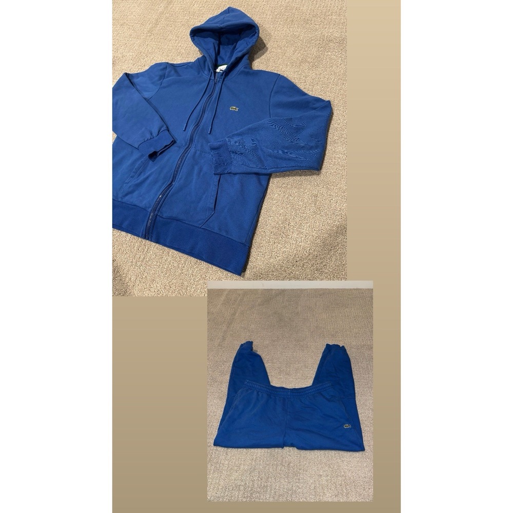 Lacoste Hooded Zip Tracksuit Set Cotton Fleece Navy Blue 2 Piece Mens XL